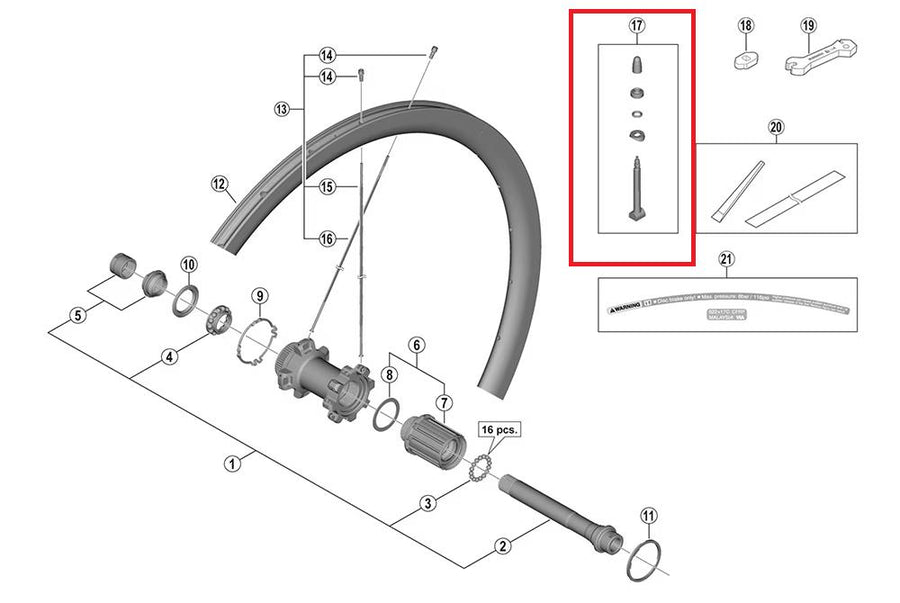 SHIMANO Ventil WH-R9170-C40-TL-F12 VR - Tubeless-Ventil für Rennrad-Laufräder