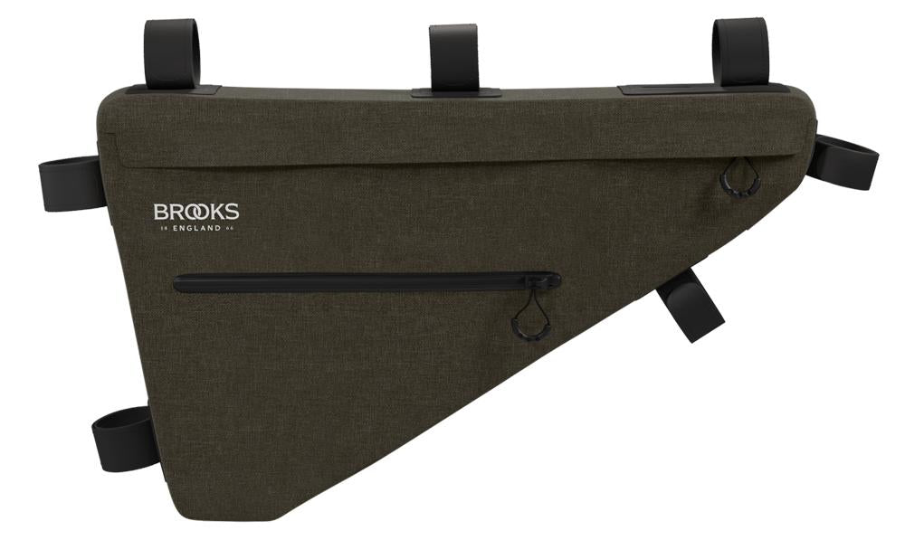 BROOKS Scape Full Frame Bag Mud Green - wasserdichte Rahmentasche 5,5 Liter aus 600D Polyester mit Hypalon-Details - 390 g leicht, 480x60x290 mm