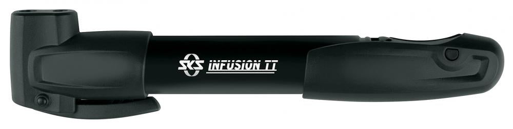 SKS Minipumpe INFUSION TT AV/SV/DV schwarz, 6 bar, Teleskopfunktion, klappbarer T-Griff, MultiValve-Anschluss für alle Ventile, kompakt und leistungsstark, 225 mm Länge
