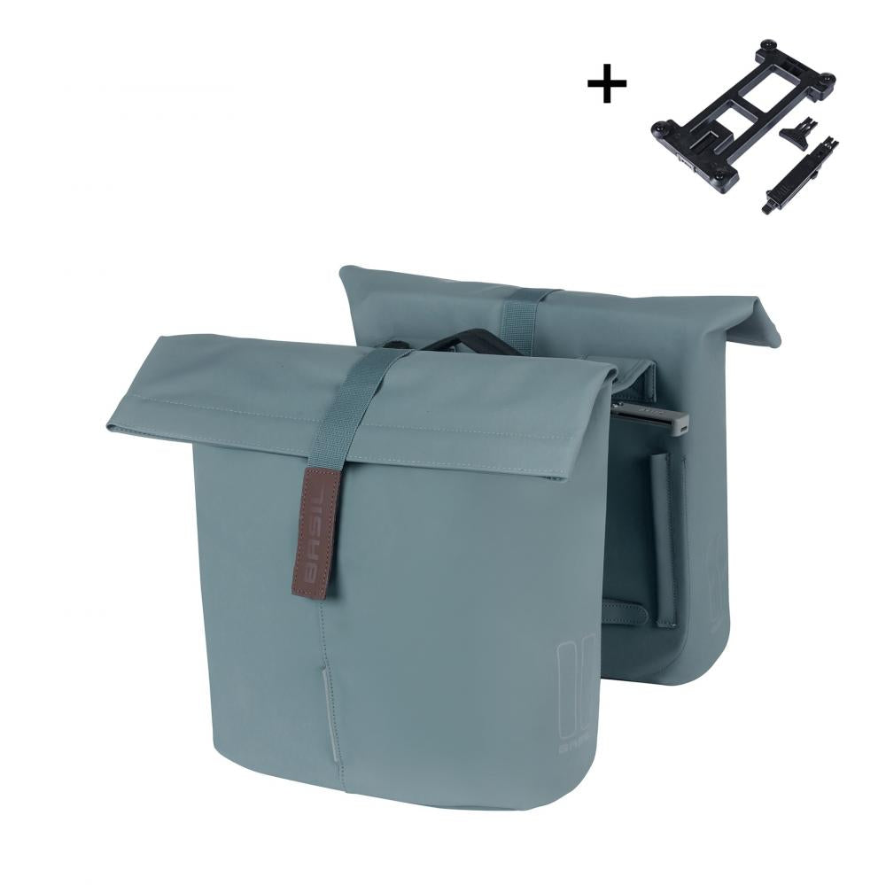 Basil Doppelpacktasche City Double Pannier Bag MIK 2.0 - Fahrrad Doppeltasche 28-32 Liter - wasserfest veganes Leder inkl. MIK-Adapterplatte