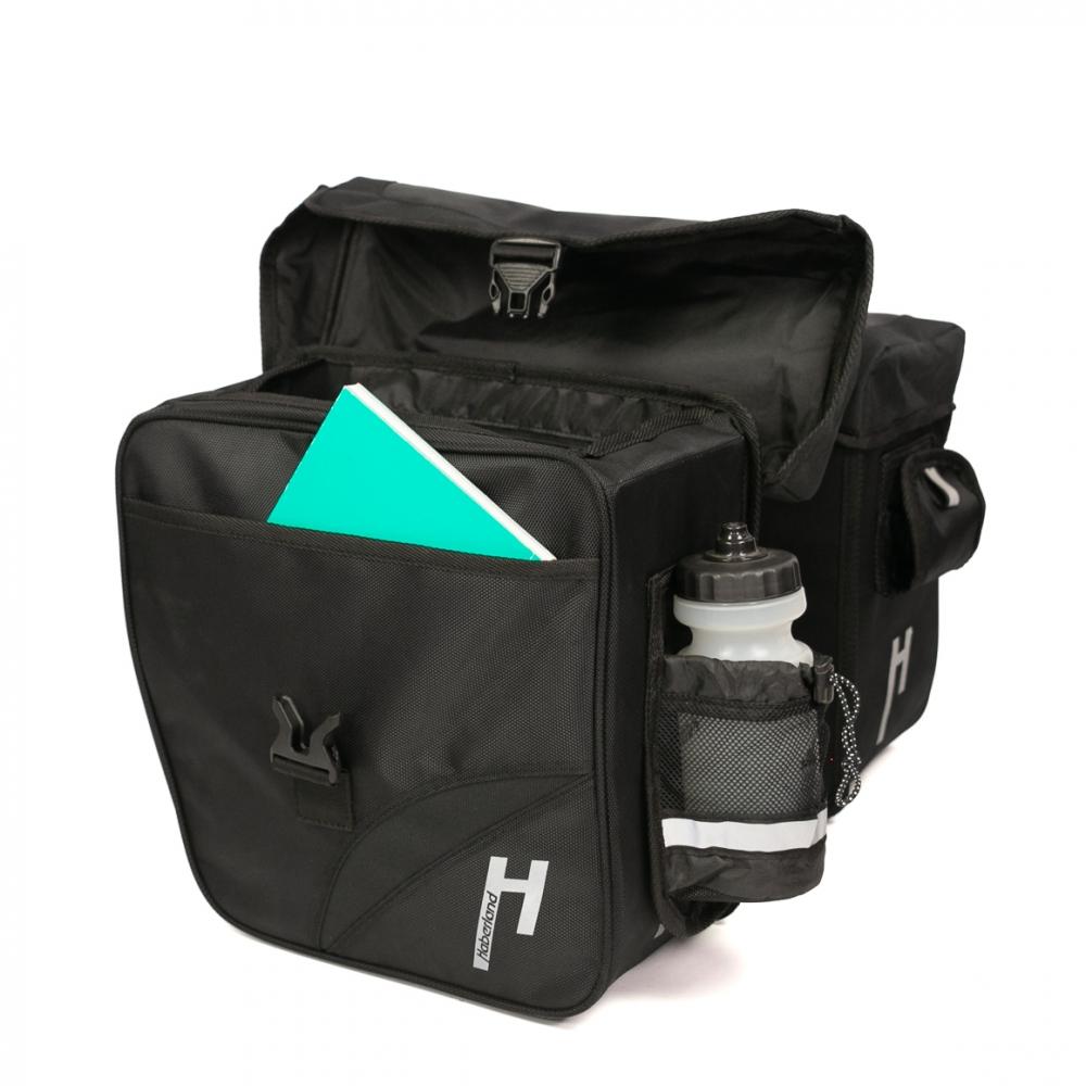 Haberland Doppeltasche Carry On schwarz, geräumige Fahrradtasche mit Flaschenhalterung für Alltag und Tour.