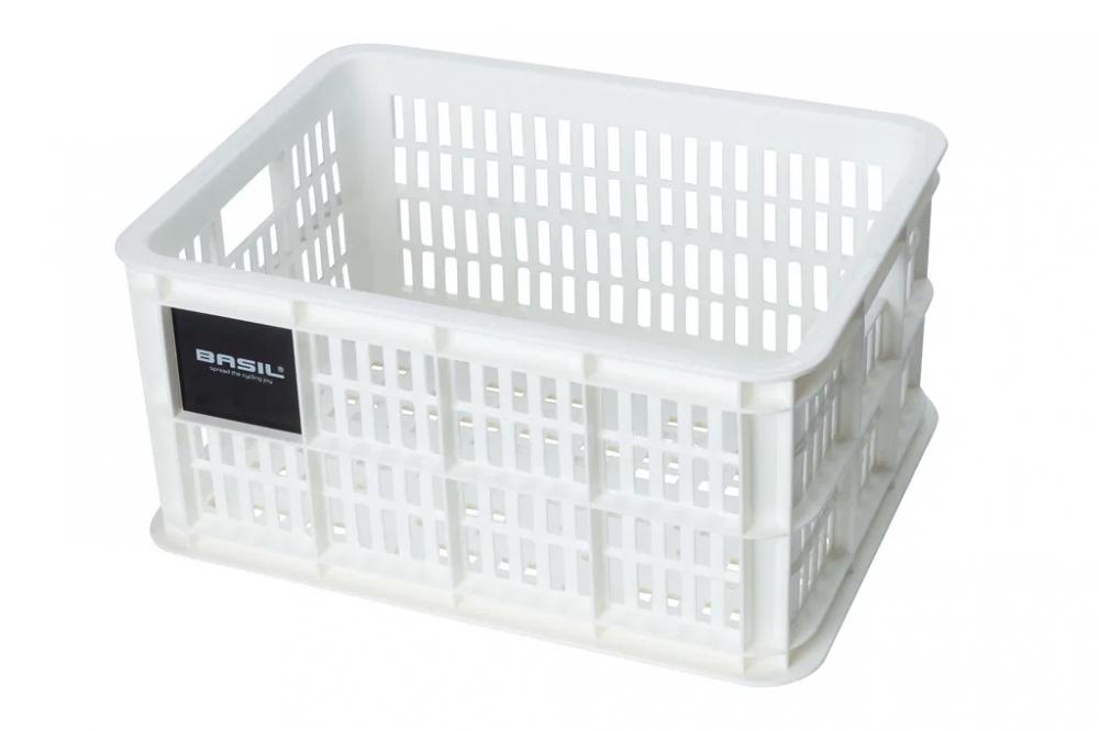 Basil Transportkorb Crate S 17 - 5 Liter Weiß - robuster Fahrradkorb aus 95 % recyceltem Kunststoff wetterfest & ideal für Einkäufe oder Schulranzen - Fahrradkorb