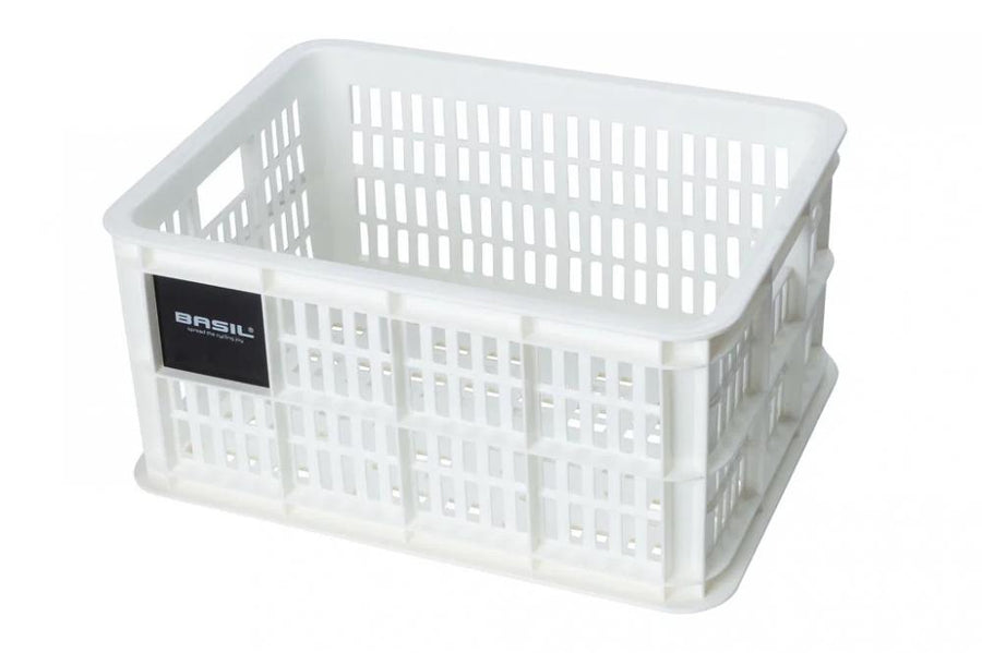 Basil Transportkorb Crate S 17 - 5 Liter Weiß - robuster Fahrradkorb aus 95 % recyceltem Kunststoff wetterfest & ideal für Einkäufe oder Schulranzen - Fahrradkorb