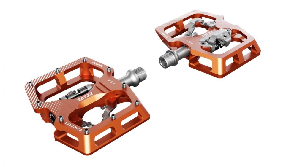 Tatze CONTACT COMBI Hybridpedal orange, MTB Flat- und Klickseite.