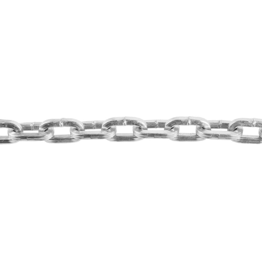 Silberne Gliederkette des M-WAVE Ringchain Rahmenschlosses für Fahrräder in der Nahaufnahme.