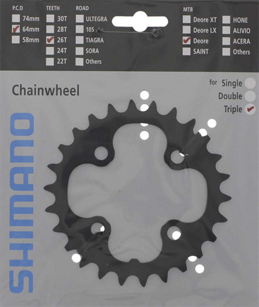 SHIMANO Kettenblatt DEORE FC-M590/FC-M591 26 Zähne - präziser Antrieb für MTB-Schaltungen