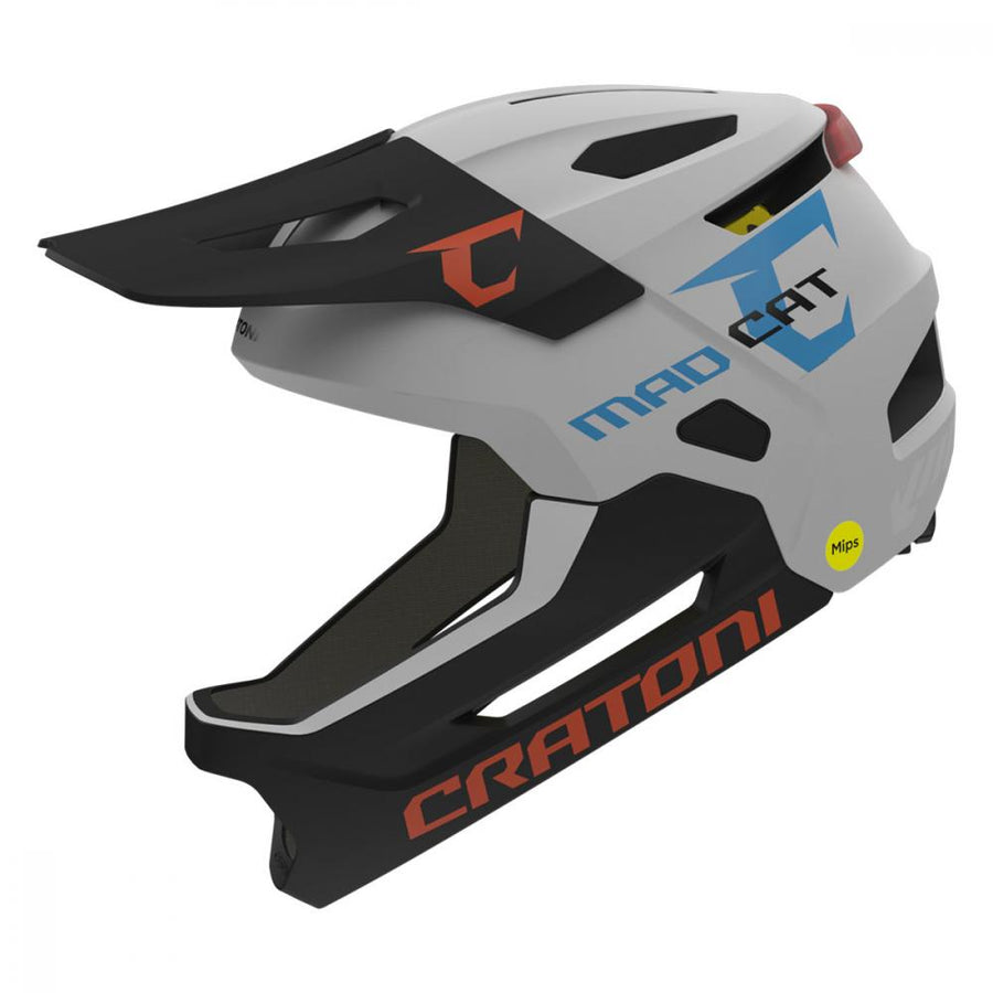 CRATONI MadCat MIPS Kinder-Fullface-Helm white-black matt S-M (49-56cm), MIPS, USB-C Rücklicht, 15 Belüftungen, abnehmbarer Kinnbügel