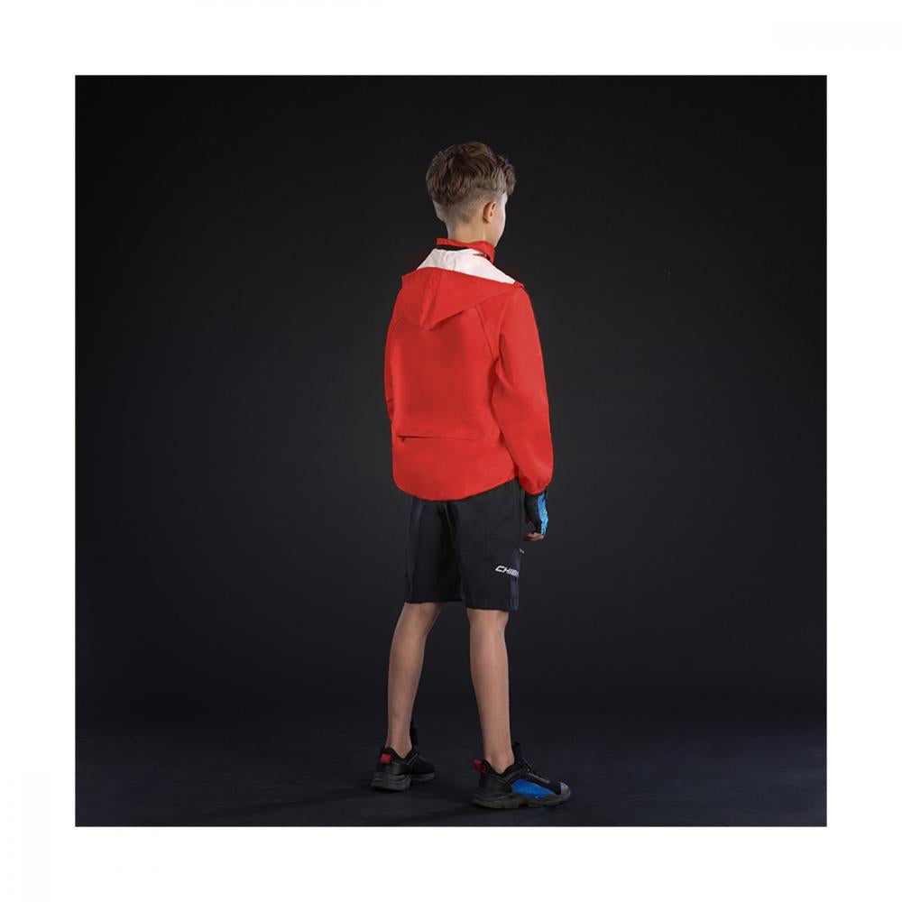 Chiba Regenjacke Rain Kids rot Größe L - wasserdichte Kinder-Fahrradjacke, winddicht und atmungsaktiv, mit reflektierenden Elementen für hohe Sichtbarkeit, leicht, strapazierfähig und kompakt verstaubar