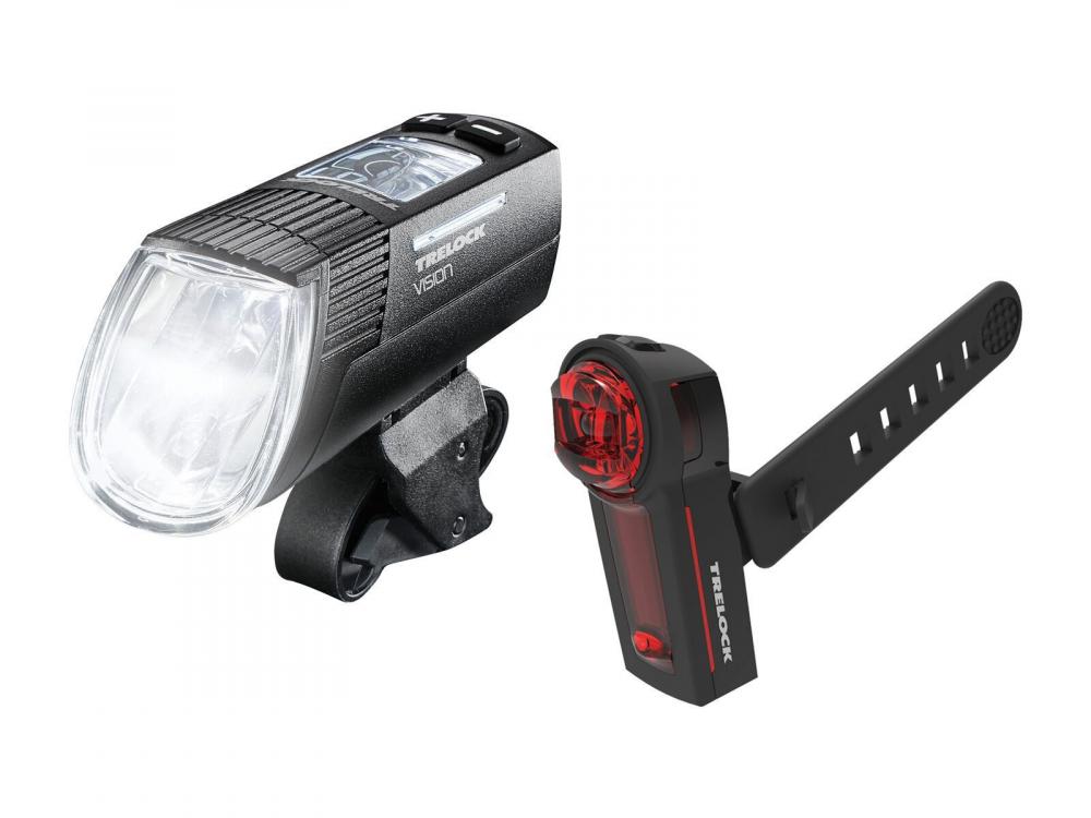 Trelock Licht-Set LS 760 I-Go Vision und LS 740 Vector Signal 100 Lux StVZO USB Frontleuchte Rücklicht mit Bremslicht schwarz - …