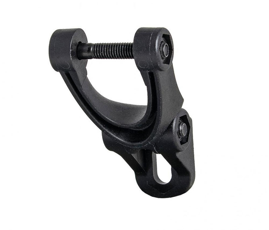 Herrmans Multi Lampenhalter schwarz, robuster universeller Fahrrad-Scheinwerferhalter für Gabel.