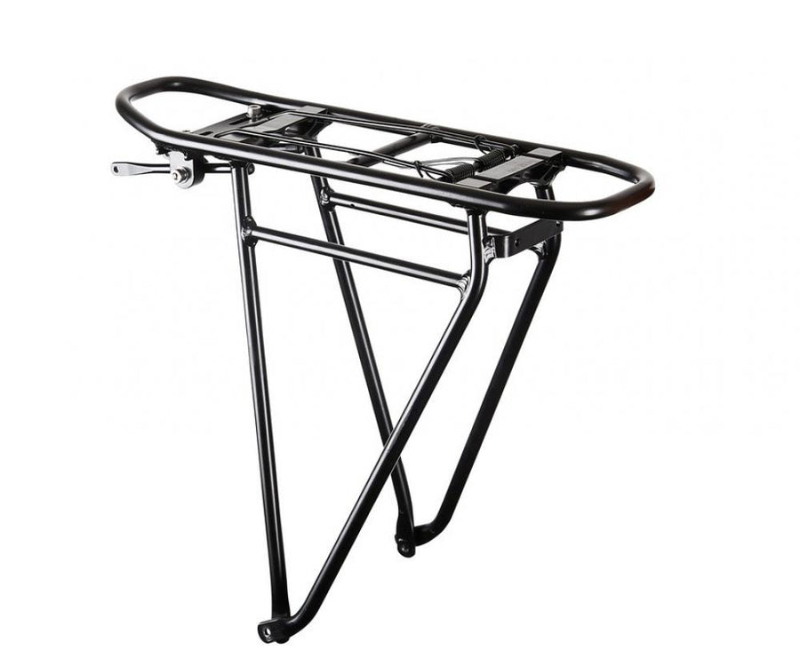 Schwarzer Racktime Eco Tour 28 Zoll Aluminium System-Gepäckträger für Fahrradtaschen und Körbe.