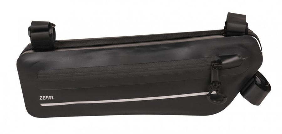Schwarze Zéfal Z Adventure C2 Rahmentasche, wasserdicht, mit Reißverschluss und Befestigungsgurten.