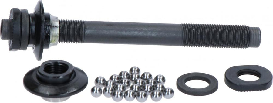 SHIMANO Hohlachse HB-M525 Komplettkit mit Achse, Kugellagern, Muttern und Scheiben für Vorderradnabe.