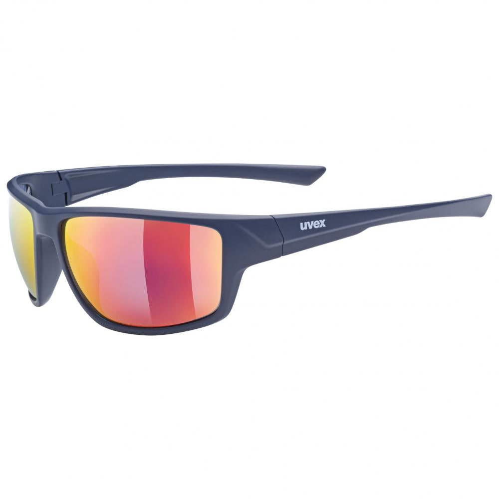 Uvex Sportstyle 230 Sportbrille  Blue Matt/Mirror Red, verspiegelte Gläser, Filterkategorie 3, 100% UV-Schutz, weiche Bügelenden, Soft-Nasenpads, Unisex, Einheitsgröße