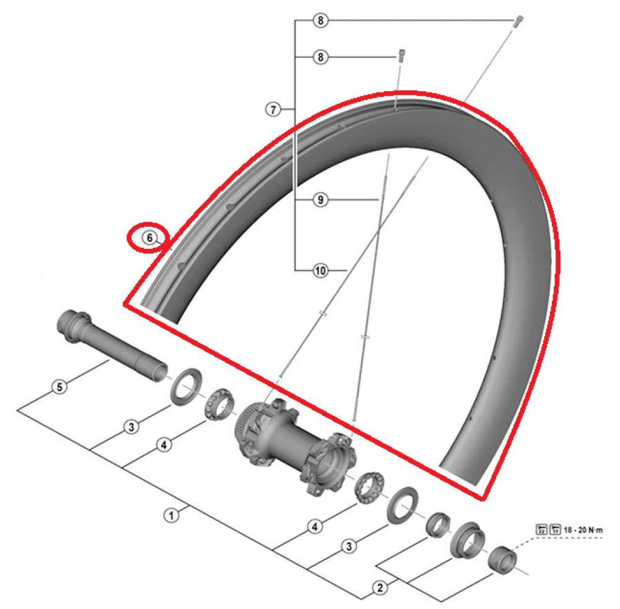 SHIMANO RIM FOR COMPLETE WHEEL,FOR WH-R9270-C50-TL, FRONT:12MM E-THRU, 24H TUBELESS - 12MM