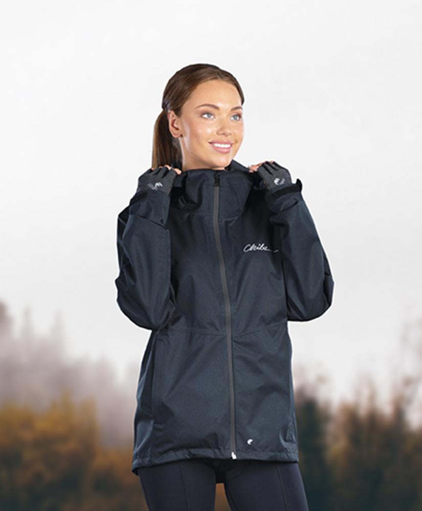 CHIBA Rainjacket Damen - wasserdicht, winddicht, atmungsaktiv, reflektierendes Logo, schwarz, XS