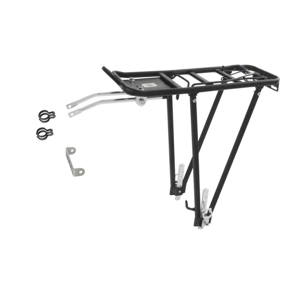 M-WAVE Alu-Gepäckträger Ventura 24-28" schwarz, 25 kg, Federklappe, Reflektor, Pumpenhalter, DIN geprüft