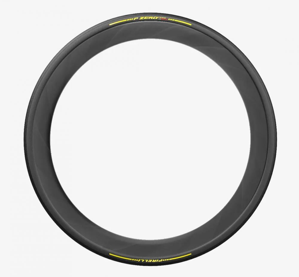 Pirelli P ZERO Race TLR SL-R Team Edition 28-622 Rennradreifen mit SmartEVO2 in Schwarz mit gelber Aufschrift.