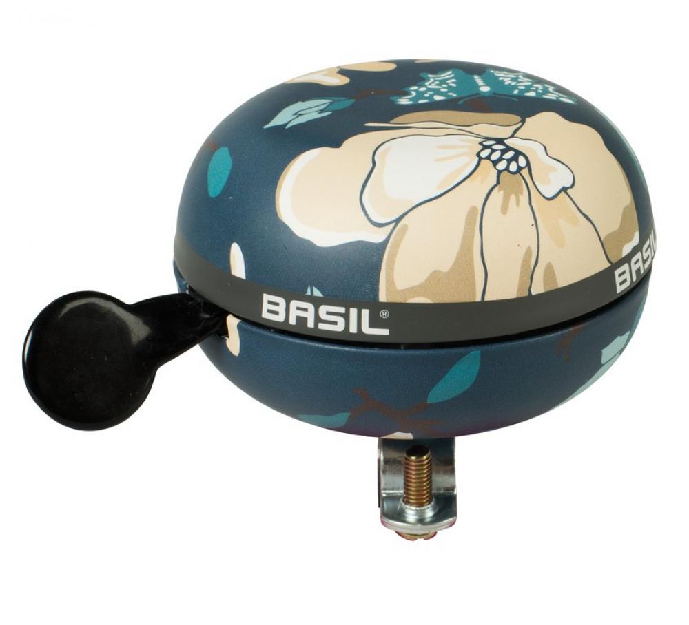 Basil Ding-Dong Fahrradklingel Magnolia teal blue Ø80mm mit Blumenmuster.
