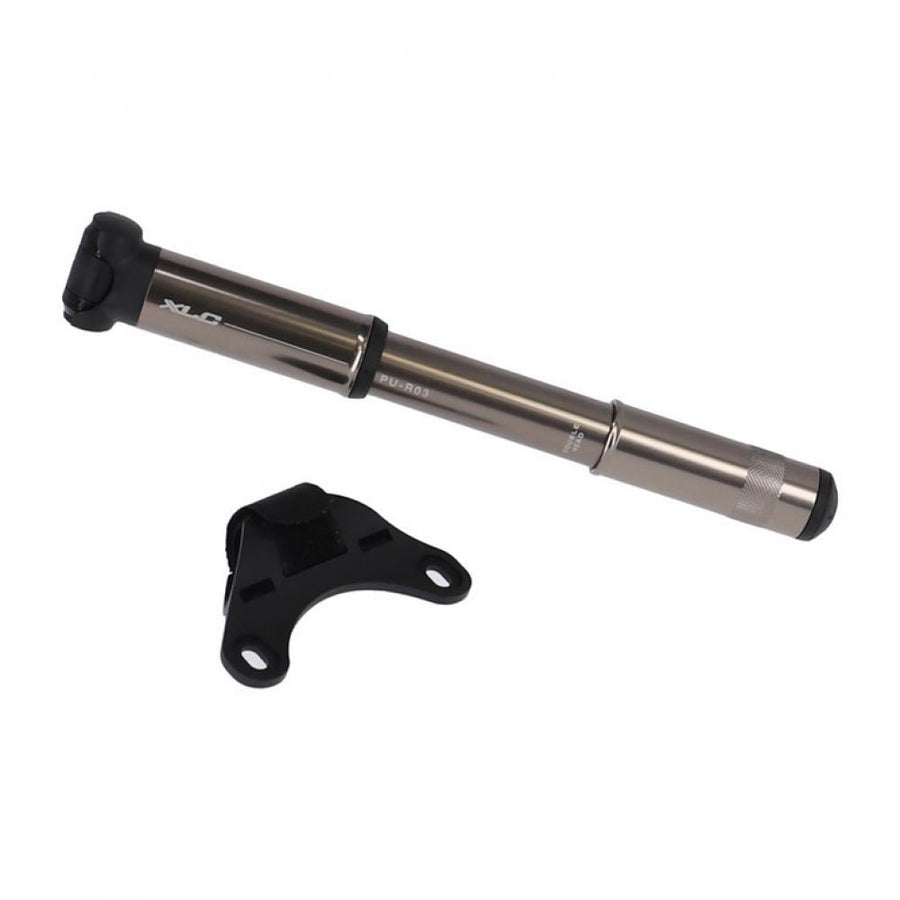 XLC Minipumpe Race PU-R03 silber-bronze, 7 bar, 220mm Alu Dualkopf mit Halterung.