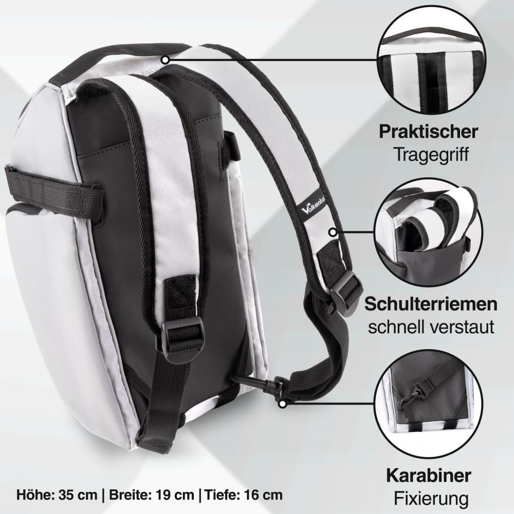 Valkental Gepäckträgertasche Trunk Bag reflektierend mit Rucksackfunktion in schwarz-weiß.