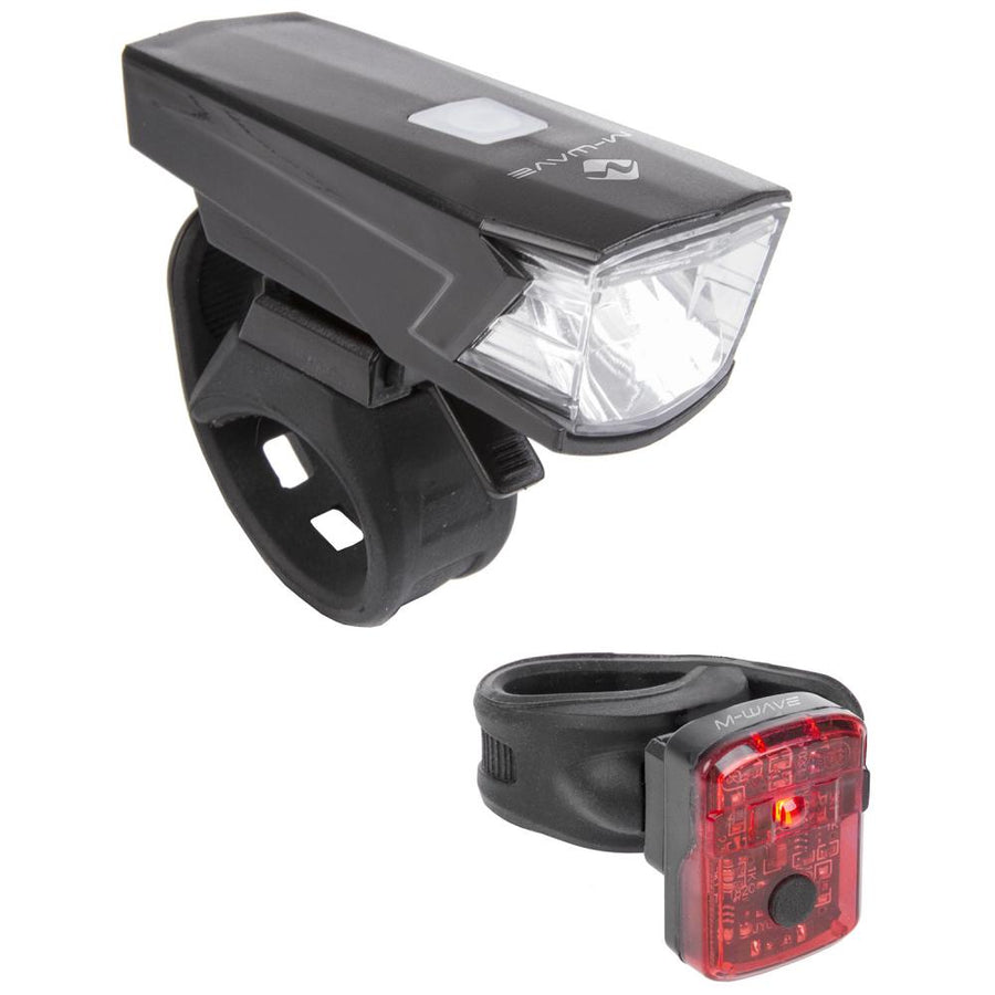 M-WAVE Atlas K 15 USB Akku-Fahrradlicht-Set, 70 lm, 30/15 Lux, 1200 mAh, StVZO-zugelassen, werkzeuglose Montage