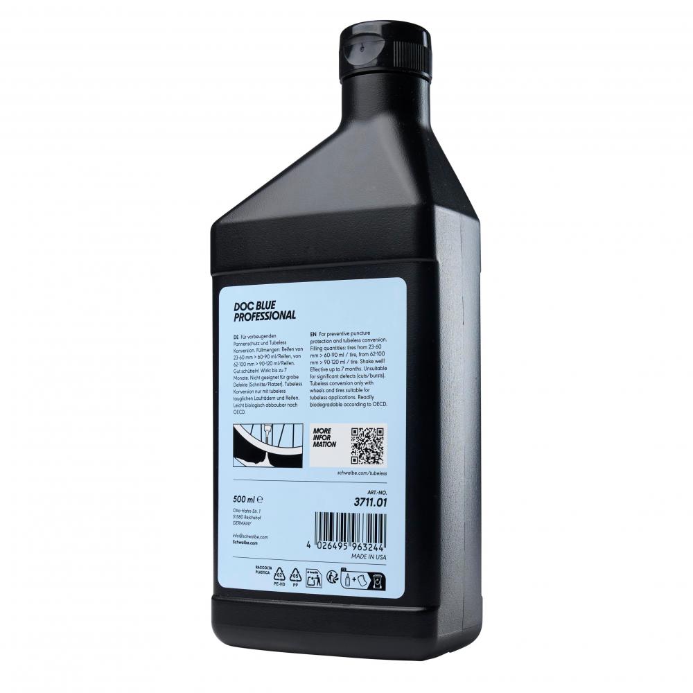 Schwalbe DOC BLUE Professional Reifendichtmittel 500ml Flasche. Zuverlässiger Pannenschutz & Tubeless-Dichtmittel.