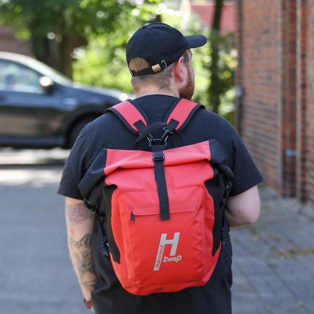 Haberland Bike-Rucksack H2O schwarz/rot - wasserdichte Gepäckträgertasche mit Tragesystem