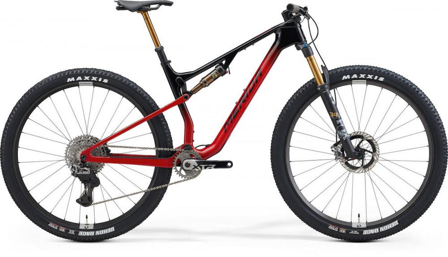 Merida Ninety-Six 9000 III2 Fully M Glossy Dark Race Red Black, Carbonrahmen CF5, Fox 34 SC Factory 120 mm, Shimano XTR Di2 12-fach, DT Swiss XRC1501 Carbonlaufräder