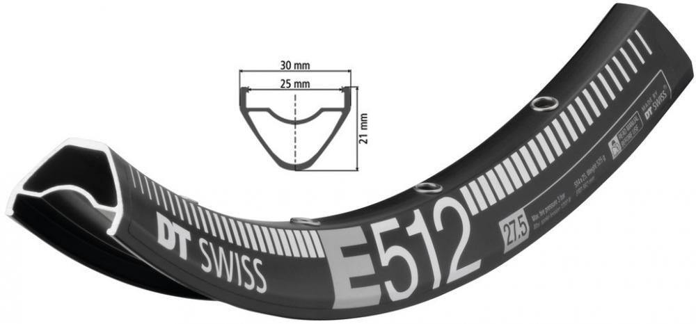 DT Swiss Felge E 512 27,5" 28 Loch Schwarz - robuste Enduro-Felge für anspruchsvolle Trails