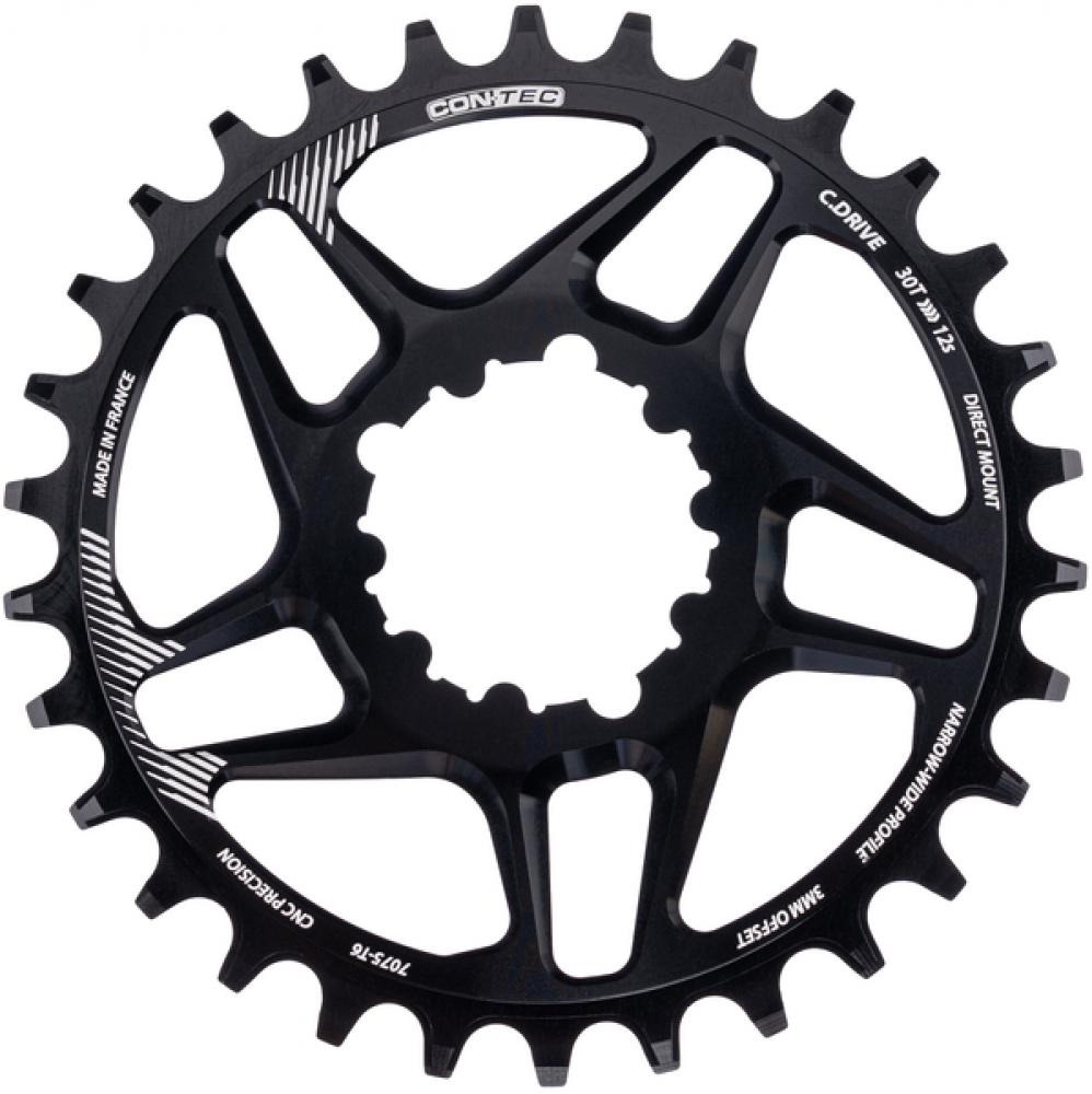 CONTEC Kettenblatt "C.Drive DMS"nDirect Mount, 11-/12-fach, Narrow-Wide-Zahnprofil, 3mm Offset, Aluminium 7075, schwarznSB-verpackt, passend für SRAM Boost (52mm Kettenlinie), 30 Zähne