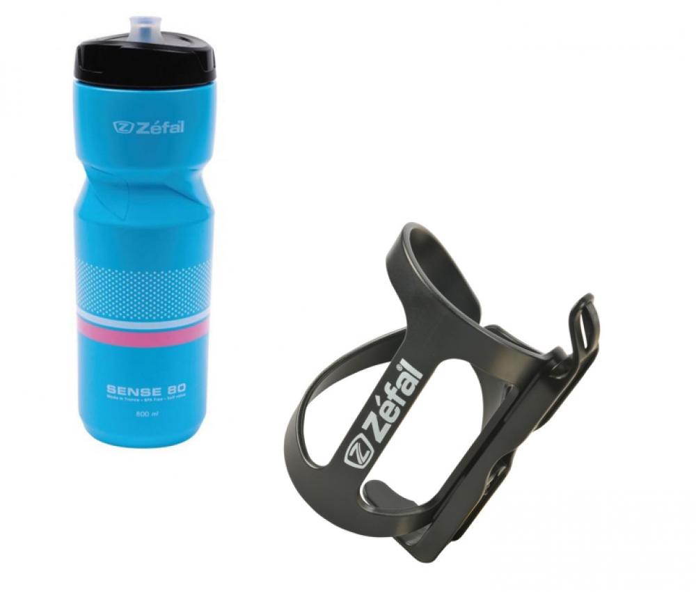 1x Trinfklaschenhalter Wiiz Schwarz Mit 1x Zefal Trinkflasche Sense M80 Cyan Pink Weiß 800ml