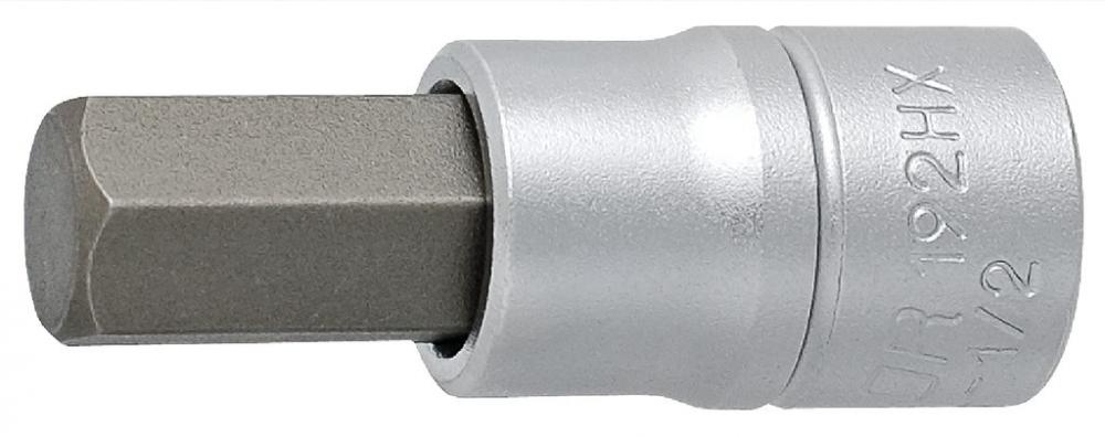 Unior 1/2" Schraubendrehereinsatz für 6mm Innensechskantschrauben 192/2HX, silberner Steckschlüssel mit grauem Bit.