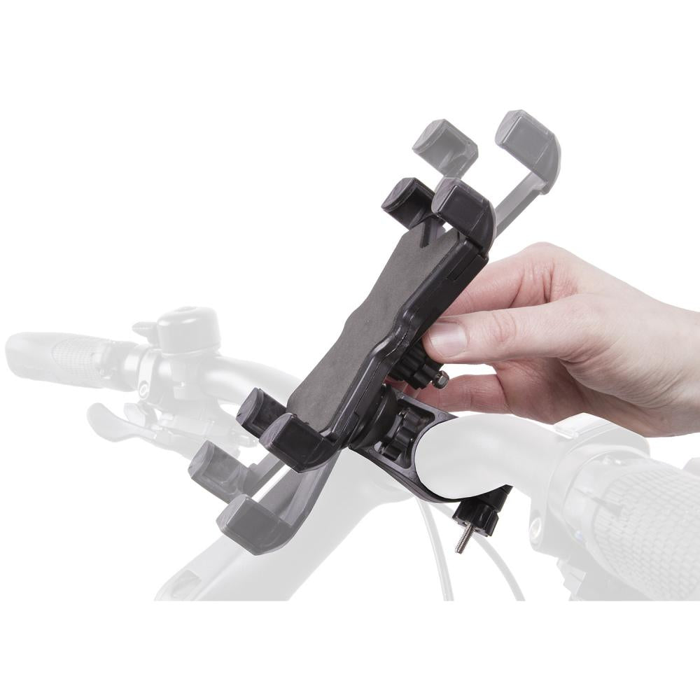 M-Wave Eindhoven Grip Edge Smartphone-Halter, 360° drehbar, Clip-On für Ø 22,2-31,8 mm, ABS, universal, stoßdämpfend