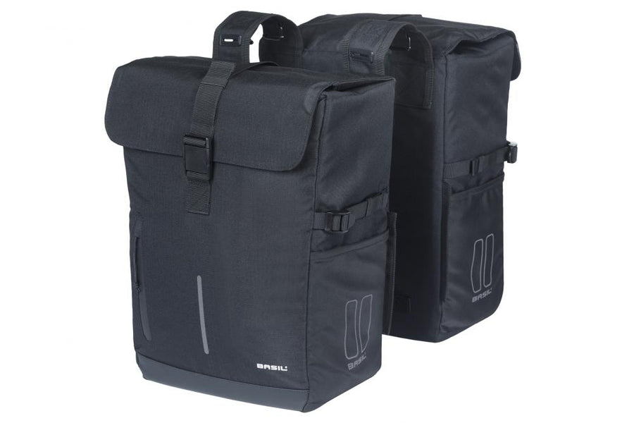 Basil Move Doppelpacktasche 30 Liter schwarz - wasserabweisend mit Reflex-Details & Universal-Bridge