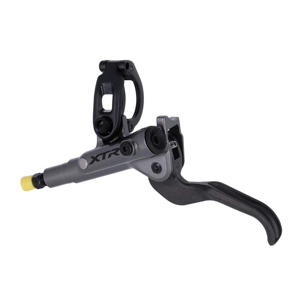 SHIMANO XTR M9100 VR Scheibenbremse MTB, High-End Bremshebel grau/schwarz auf weißem Hintergrund.
