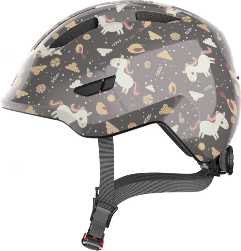 ABUS Smiley 3.0 Kinderhelm grey horse, Größe M 50-55 cm, In-Mold, höhenverstellbar, Belüftung, Reflektoren, ideal für kleine Pferdefans, sicher & bequem - Farbe: grau · Modell: 67253