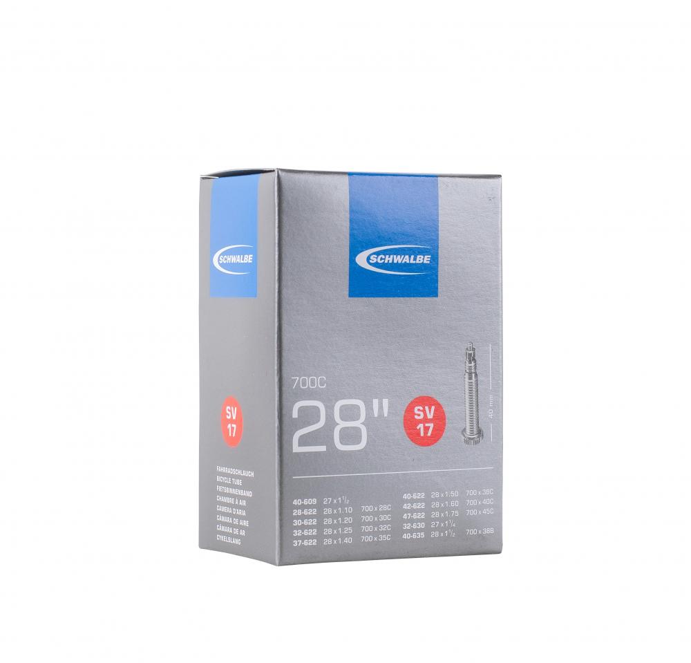 Schwalbe SV17 Fahrradschlauch 28\" (700C), 40 mm Sclaverandventil, Reifenbreiten 28-47 mm (28x1.10-1.75\"), extrem luftdruckstabil und langlebig
