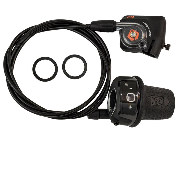 SunRace Sturmey Archer S7 Drehgriffschalter für 7-Gang SRAM-Nabenschaltung mit Schaltzug und Außenhülle.