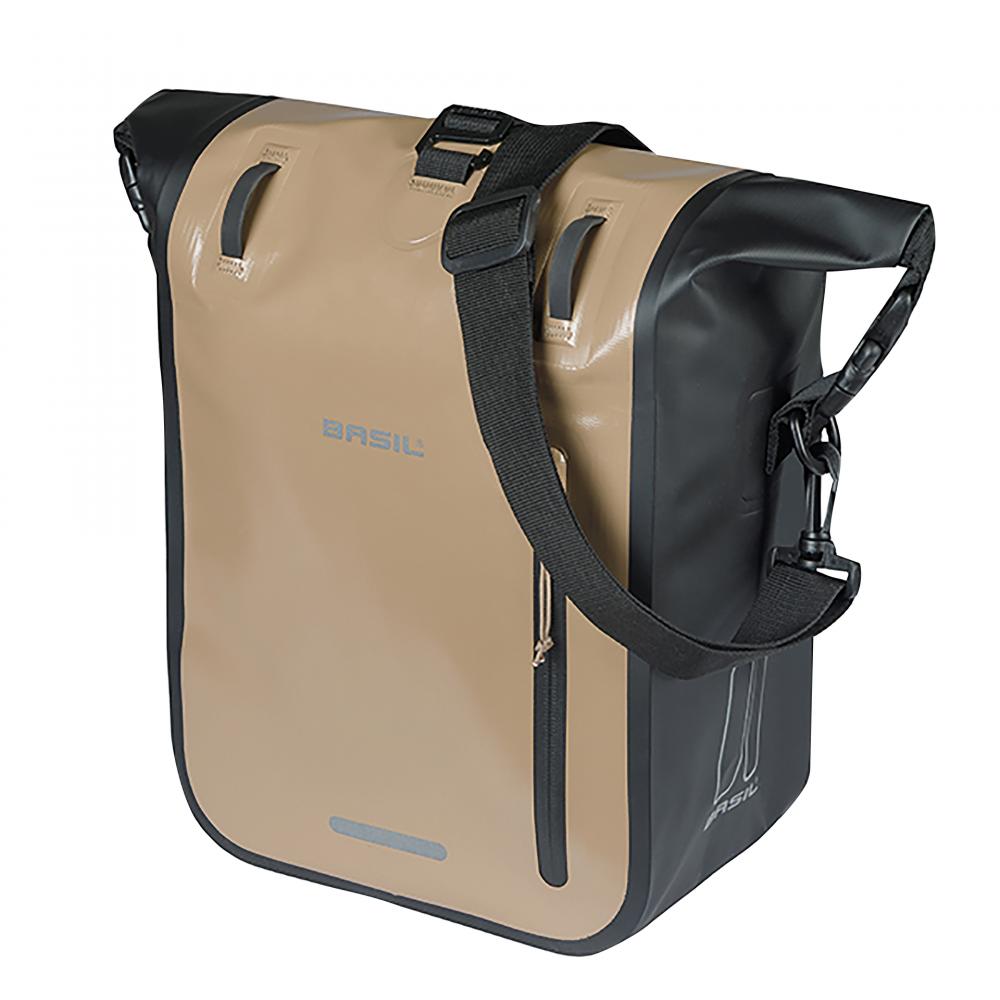 Basil Einzeltasche Rivo M sand/schwarz 12-15L - Fahrradtasche mit MIK Hooks, wasserabweisend, modernes Design
