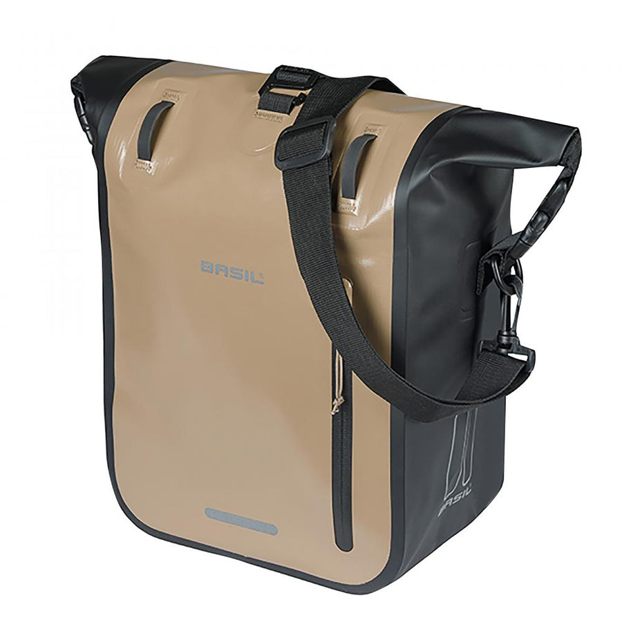 Basil Einzeltasche Rivo M sand/schwarz 12-15L - Fahrradtasche mit MIK Hooks, wasserabweisend, modernes Design