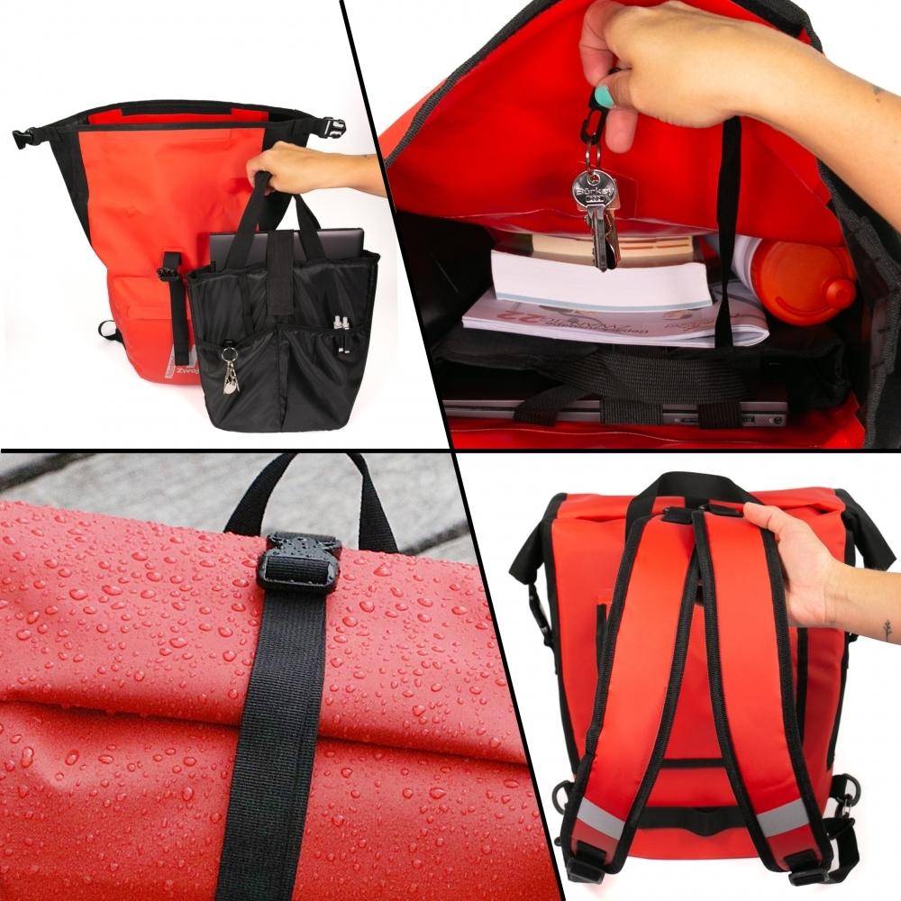 Haberland Bike-Rucksack H2O schwarz/rot - wasserdichte Gepäckträgertasche mit Tragesystem