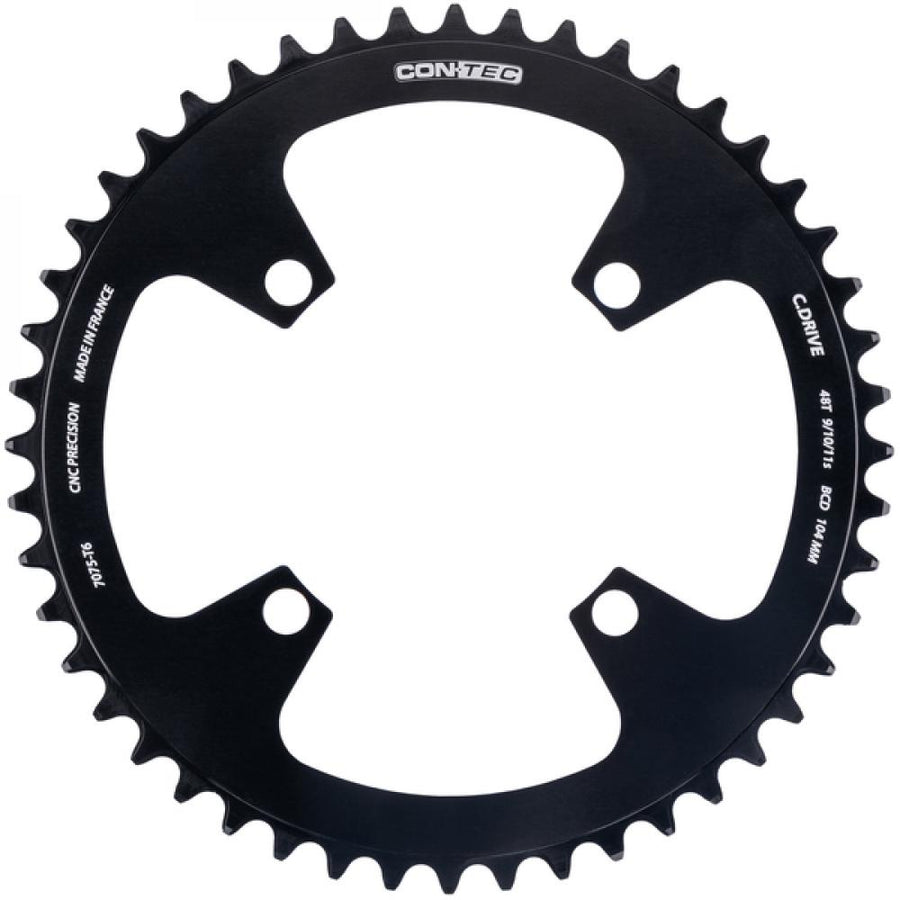 CONTEC Kettenblatt "C.Drive B"n4-Arm, 104mm Lochkreis, 9-/10-/11-fach, 3/32", Narrow-Wide (NW) Zahnprofil, Aluminium 7075, schwarznSB-verpackt, passend für Bosch Antrieb Gen.1, Gen.3 und Gen.4, 48 Zähne