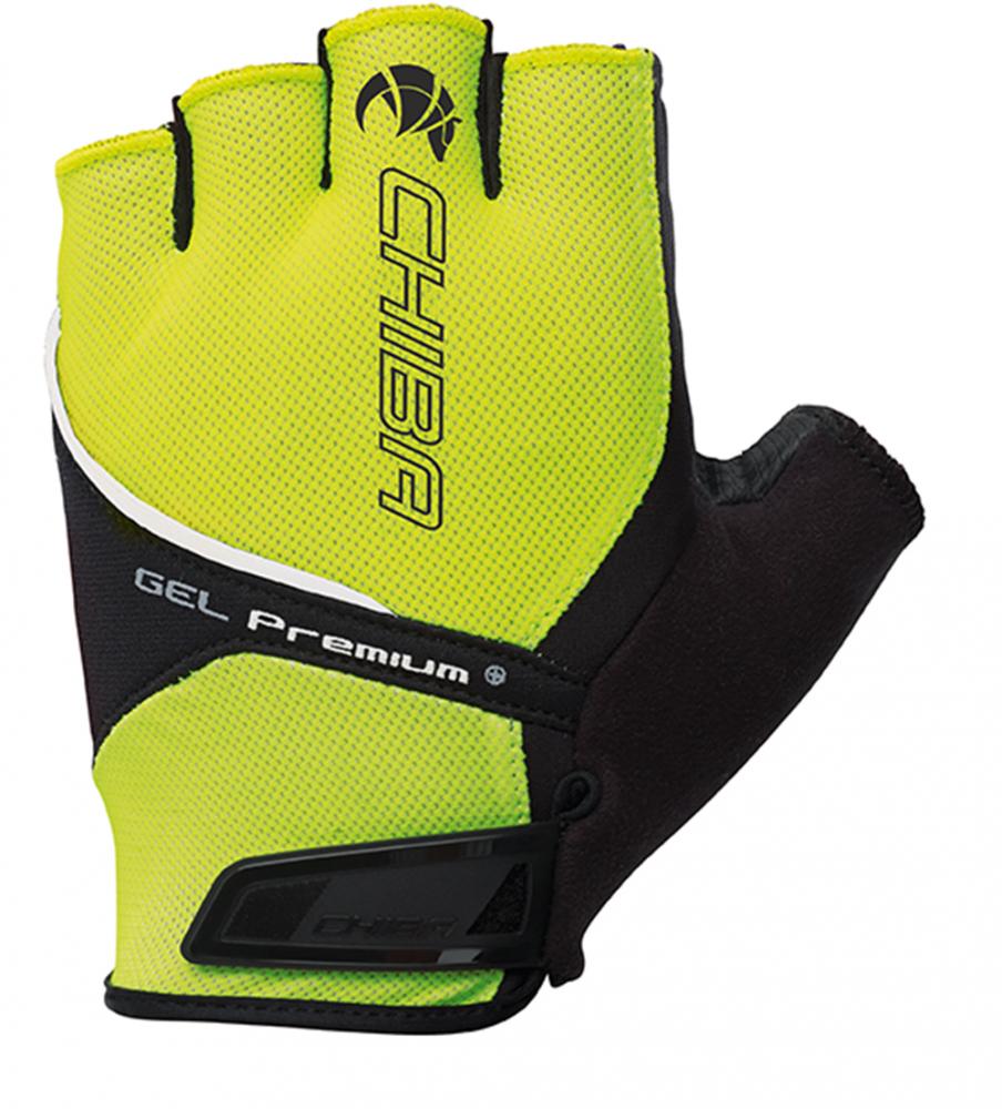 CHIBA Gel Premium - Radhandschuhe kurzfinger neongelb S, atmungsaktiv mit Gelpolster