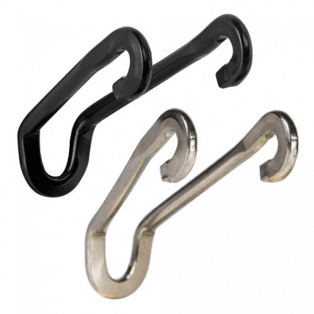 Herrmans Lampenhalter Federgabel schwarz, S-förmige Haken für Fahrradlampen, auch in Silber abgebildet.