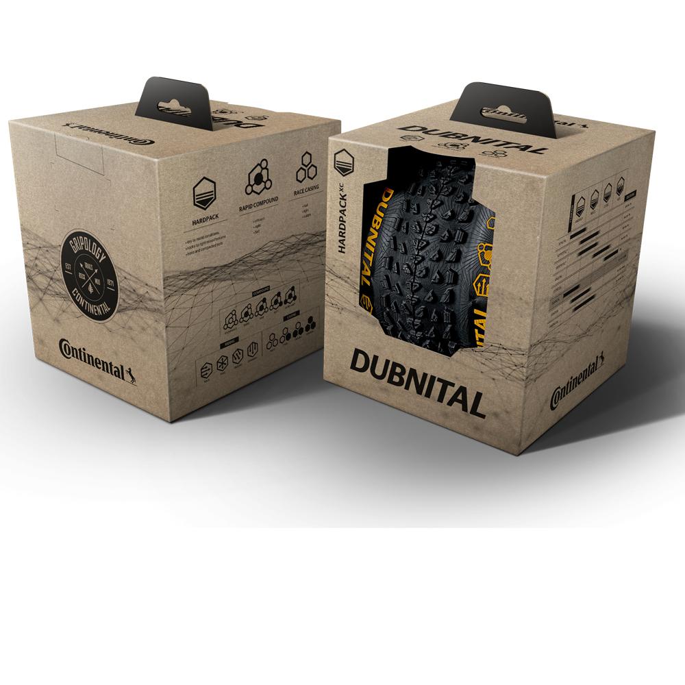 Continental Dubnital Trail Rapid MTB Reifen 29x2,40" in brauner Kartonverpackung, einer mit sichtbarem Profil.