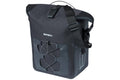 Schwarze Basil Navigator Waterproof M Fahrrad-Einzelpacktasche mit Rollverschluss, Schultergurt und Kordelzug.
