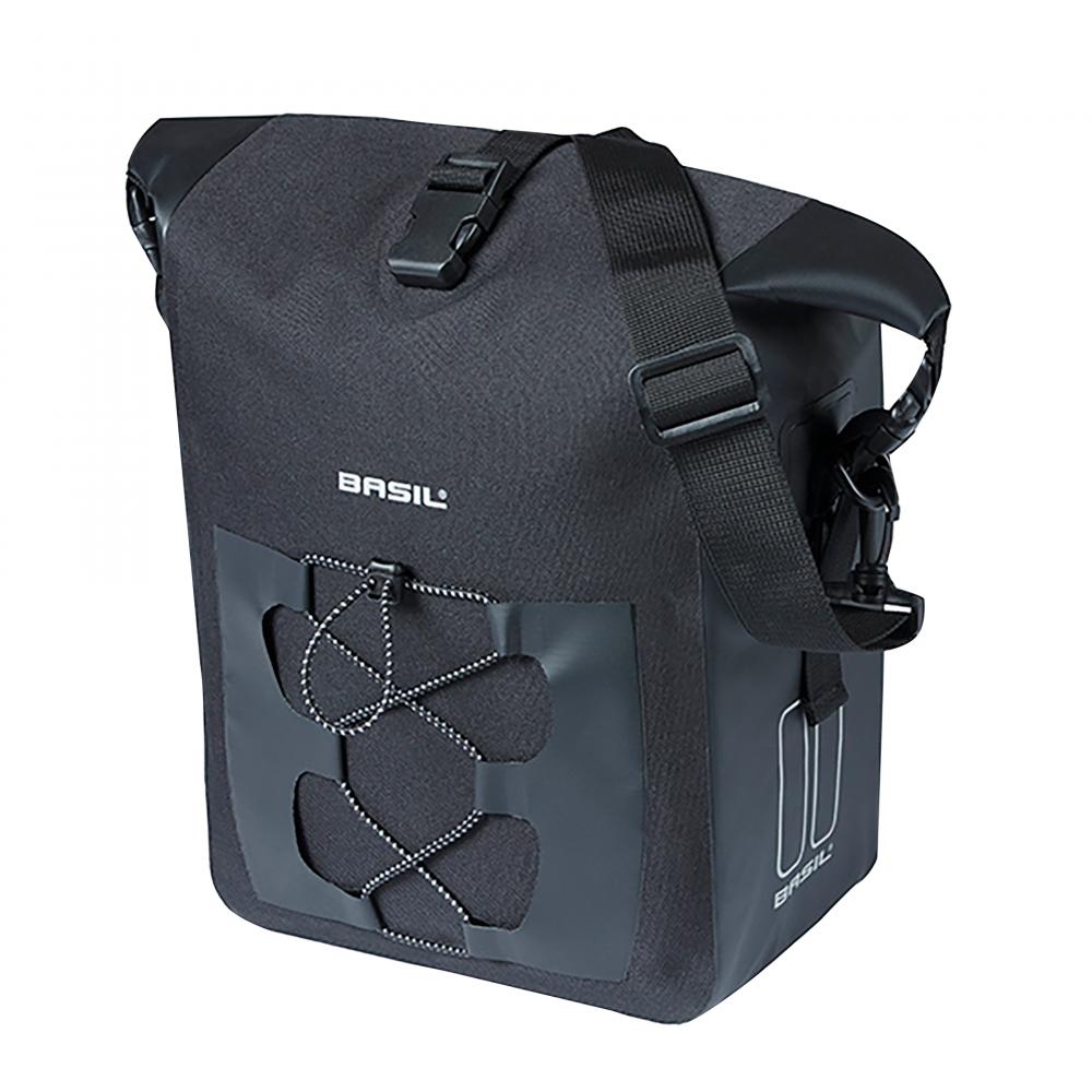 Basil Navigator Waterproof MIK Hooks Einzeltasche - wasserdichte Rolltop Fahrradtasche 14 Liter mit MIK-System - Fahrradtasche - Tarpaulin/Polyester Reflexband Schultergurt - Einzelpacktasche