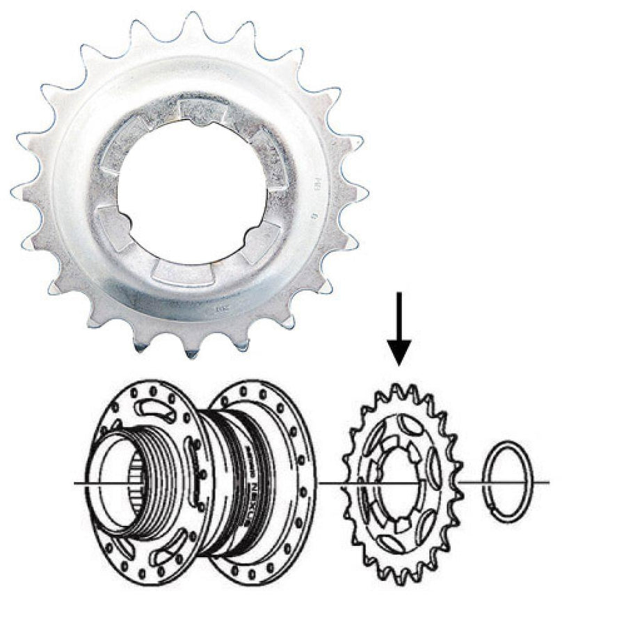 SHIMANO Ritzel NEXUS 21Z (21 Zähne) für Nabenschaltungen, mit Explosionszeichnung zur Montage.