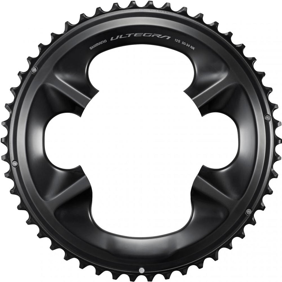 Schwarzes SHIMANO ULTEGRA 12S Kettenblatt, 50 Zähne, für präzisen Rennrad-Antrieb und Performance.